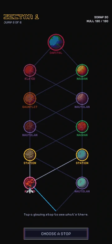 A branching sector map leading up to the enemy capital